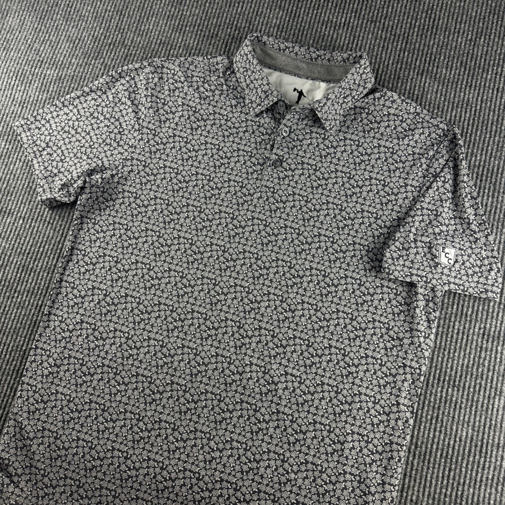 AndersonOrd Mens Performance Golf Polo Shirt Gray Floral Print Stretch Size M